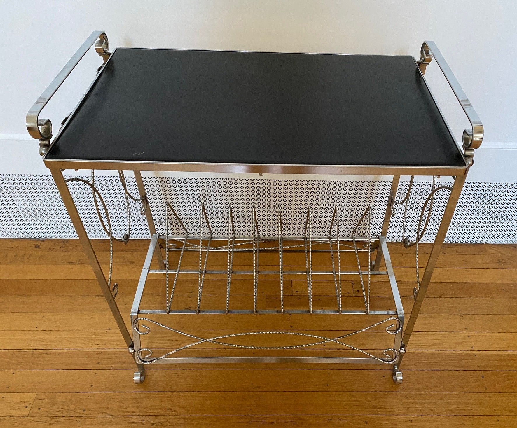 Vintage Metal Bench with Vinyl Record Holder- Cook Street Vintage