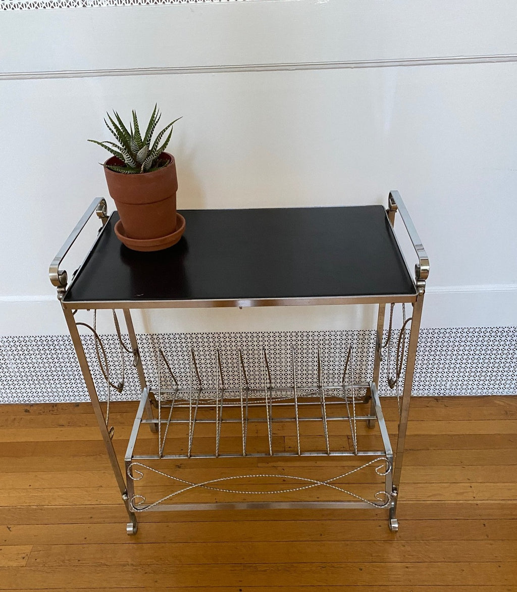 Vintage Metal Bench with Vinyl Record Holder- Cook Street Vintage