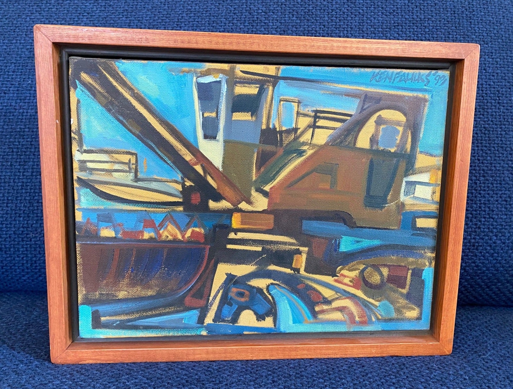 Fun abstract oil on canvas, "Junk Eater" by Ken Faulks, 1993- Cook Street Vintage