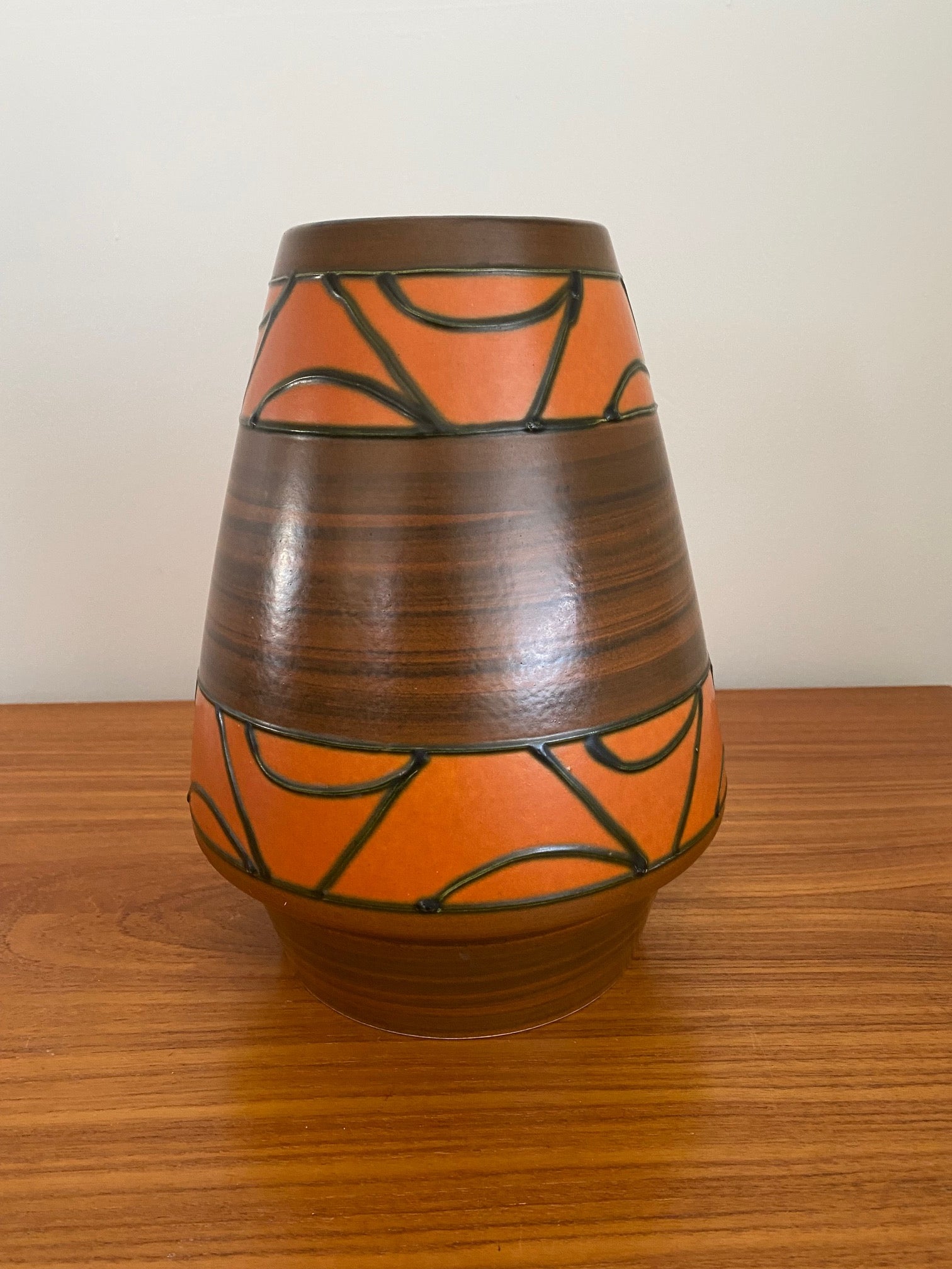 Orange and Faux Wood MCM West German Vase