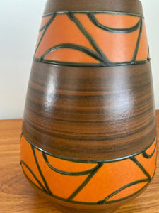 Orange and Faux Wood MCM West German Vase