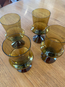 Vintage Amber Stepped Glass Goblets- Cook Street Vintage