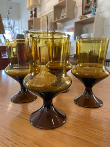 Vintage Amber Stepped Glass Goblets- Cook Street Vintage