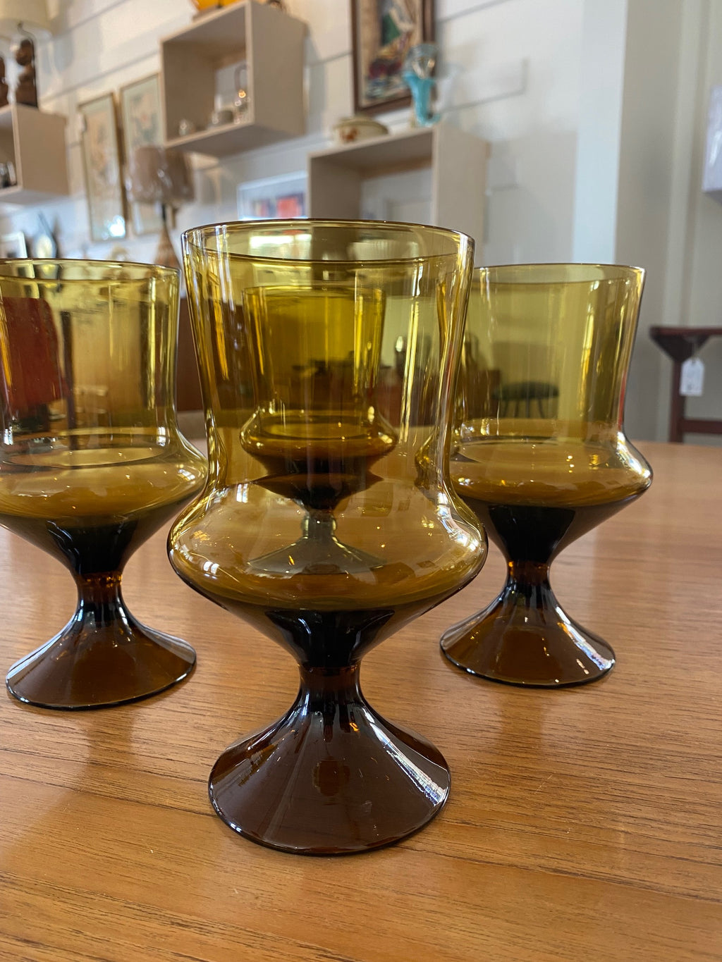 Vintage Amber Stepped Glass Goblets- Cook Street Vintage