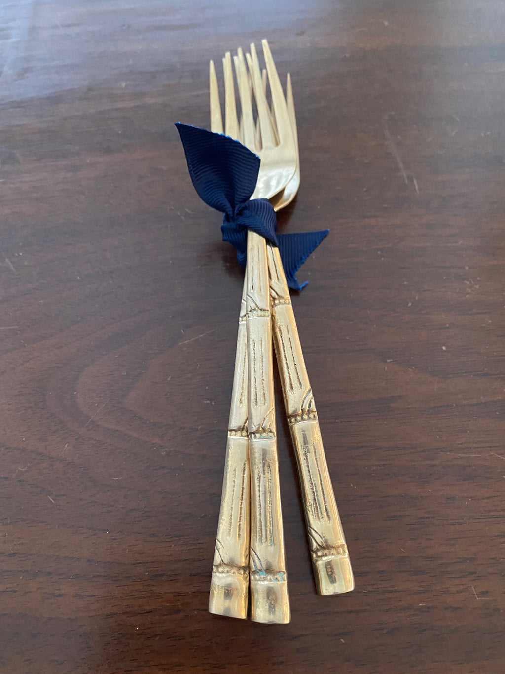 Bamboo Brass set of 3 Serving Forks- Cook Street Vintage