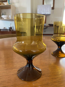 Vintage Amber Stepped Glass Goblets- Cook Street Vintage