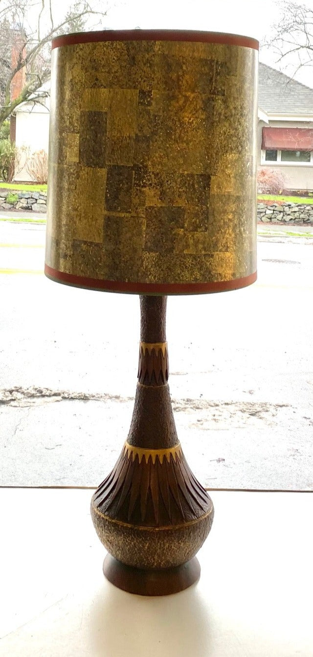 Tall Midcentury Livingroom Lamp with Retro Geometric Pattern- Cook Street Vintage