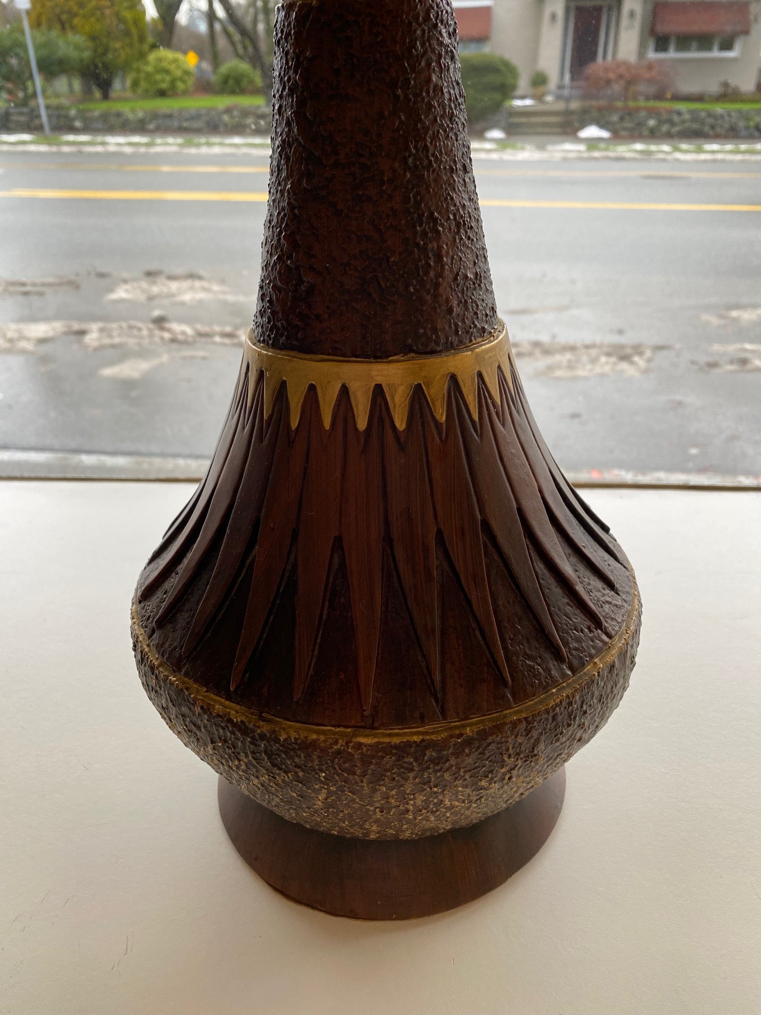 Tall Midcentury Livingroom Lamp with Retro Geometric Pattern- Cook Street Vintage