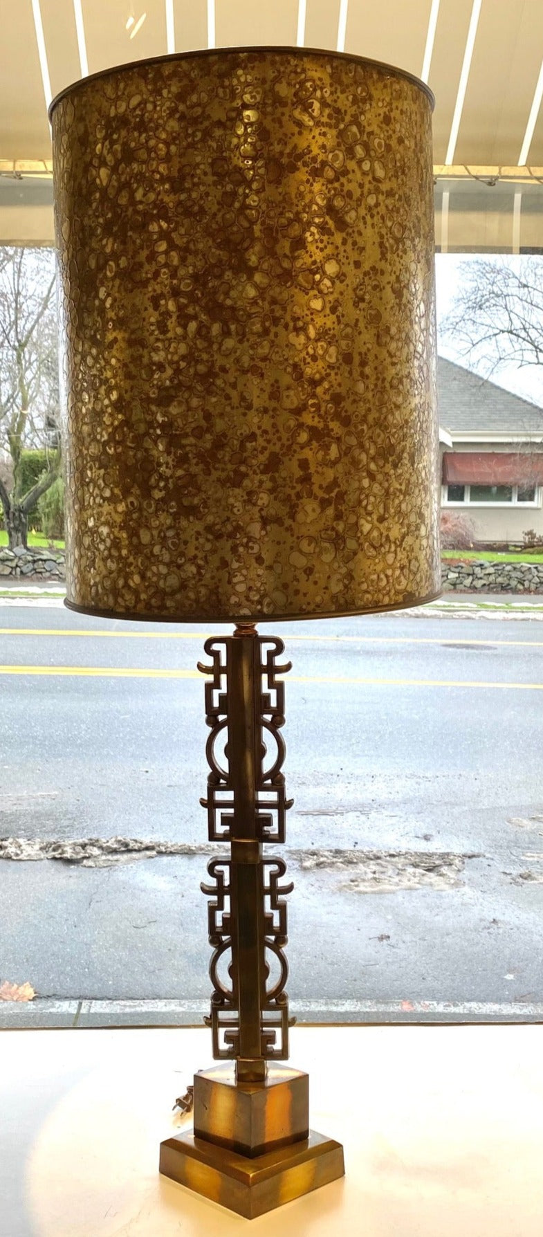 Tall MCM Asian Influence Lamp with Metallic Shade- Cook Street Vintage