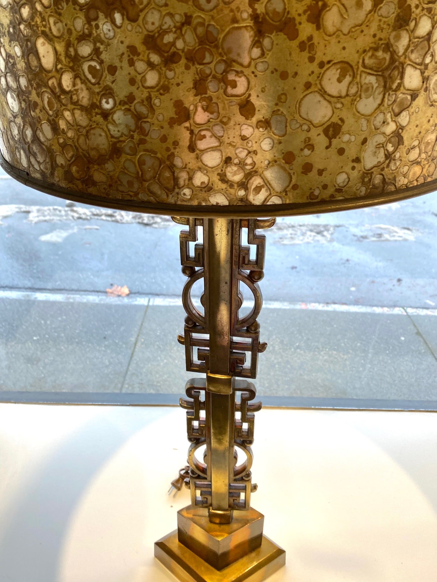 Tall MCM Asian Influence Lamp with Metallic Shade- Cook Street Vintage