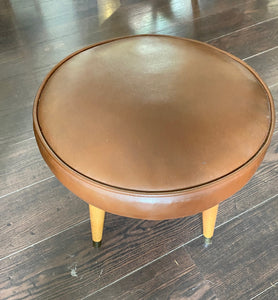 Vintage Ottoman with Brown Vinyl Cover- Cook Street Vintage