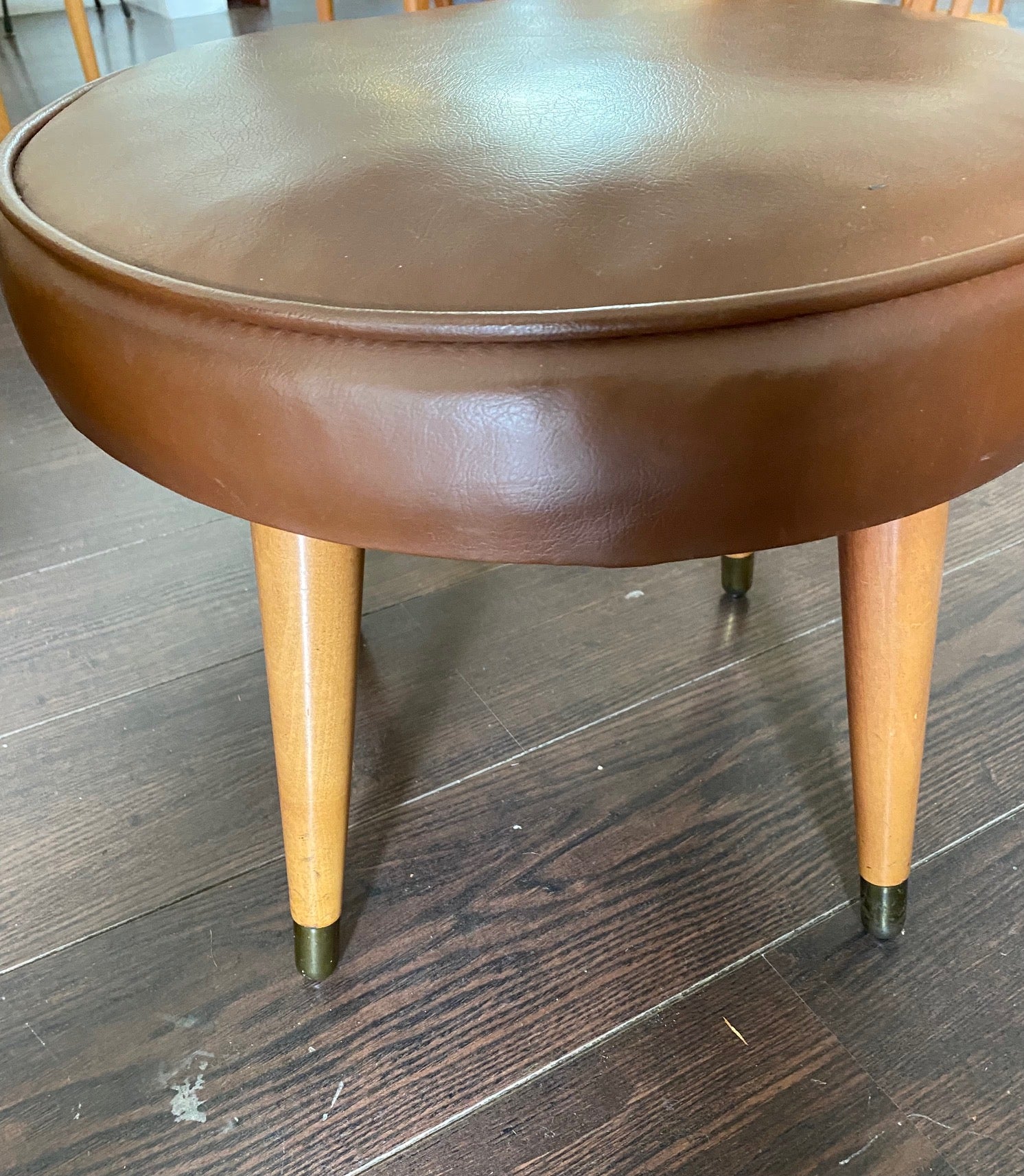 Vintage Ottoman with Brown Vinyl Cover- Cook Street Vintage