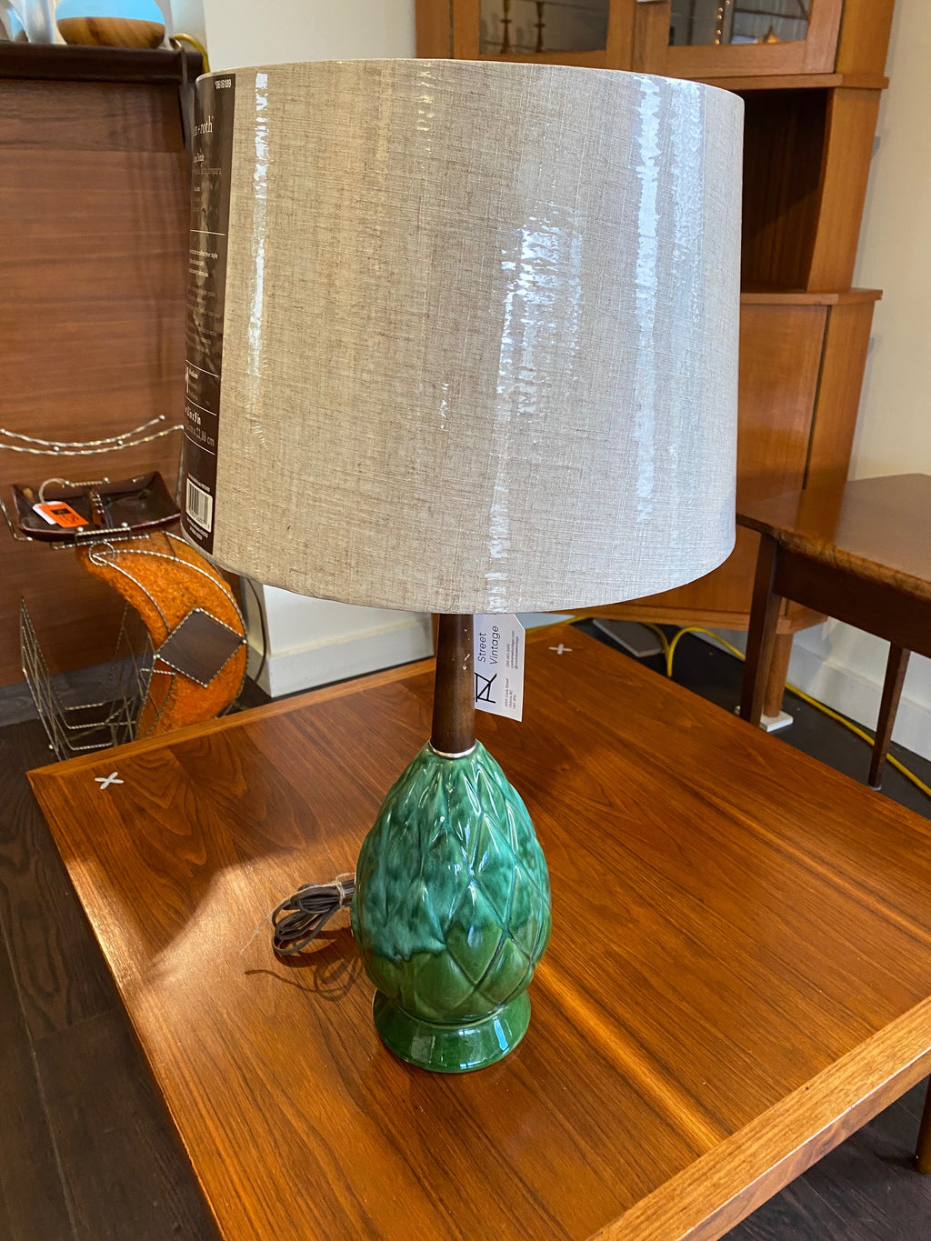 Green Midcentury West German Ceramic Lamp- Cook Street Vintage