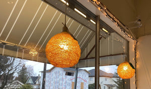 Midcentury Orange Lucite Spaghetti Pendant Lights- Cook Street Vintage