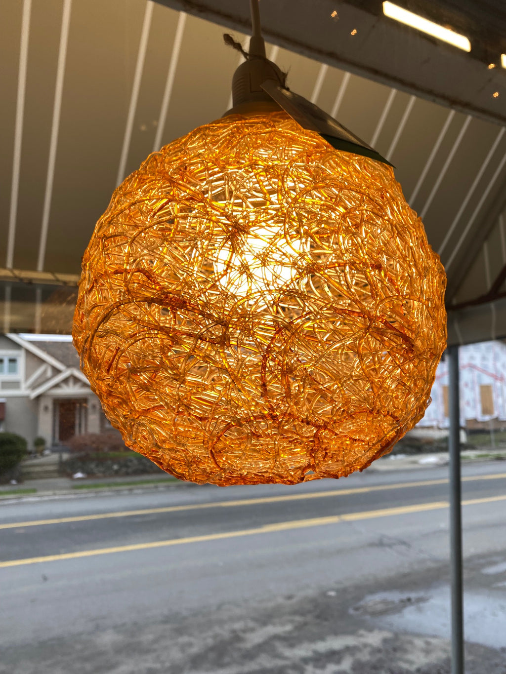 Midcentury Orange Lucite Spaghetti Pendant Lights- Cook Street Vintage