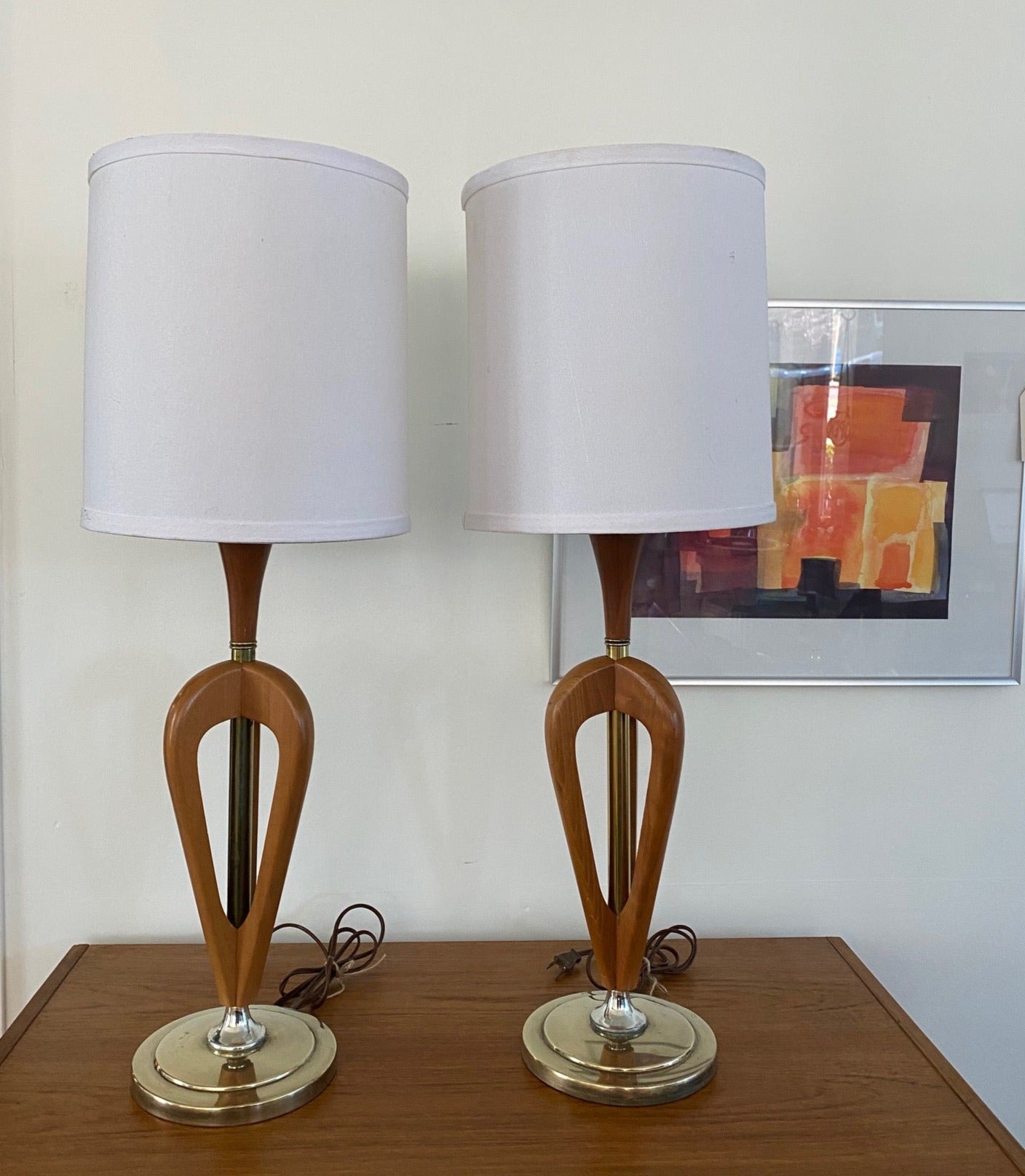 Vintage Walnut and Brass Table Lamps- Cook Street Vintage