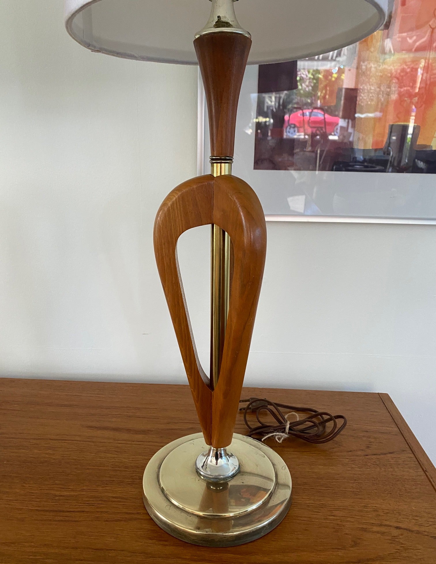 Detail of base of Vintage Walnut and Brass Table Lamps- Cook Street Vintage