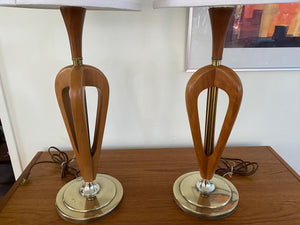 Vintage Walnut and Brass Table Lamps- Cook Street Vintage