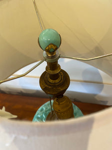 Finial for Absolutely enchanting Lovebird Ceramic Lamp. Aqua with brass etched details. Attributed to Stangl- Cook Street Vintage