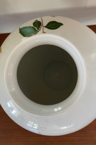 Elegant white vintage ceramic vase. Pink flowers with green and gold highlights. By Thomas, Germany-  Cook Street Vintage