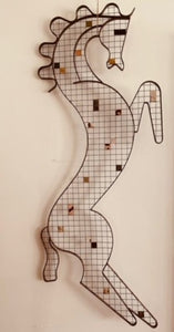 Rare large vintage horse sculpture in the style of Frederick Weinberg. Metal sculpture with grid design and applied panels- Cook Street Vintage
