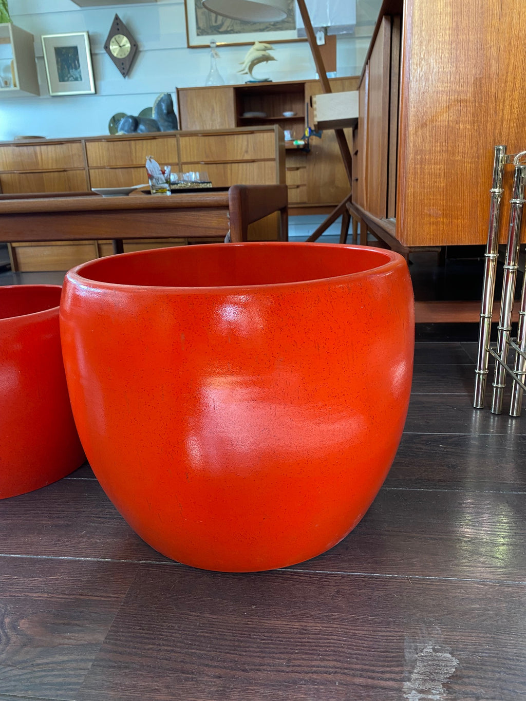 Dark Orange Red Gainey J-14 Planter- Cook Street Vintage