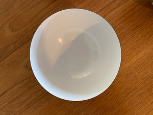 Top edge and interior of Beautiful enamel Lotus Bowl in olive designed in Norway by Grete Prytz Kittelsen for Catherinholm- Cook Street Vintage 