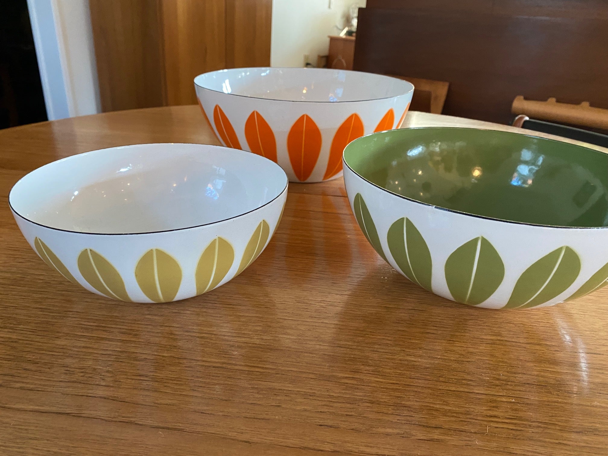 Set of three Beautiful enamel Lotus Bowls designed in Norway by Grete Prytz Kittelsen for Catherinholm- Cook Street Vintage 