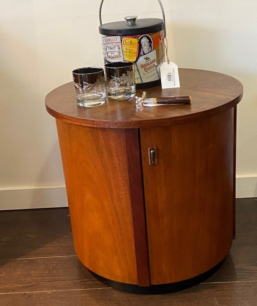 Round Mahogany Butler's Table with Cabinet- Cook Street Vintage