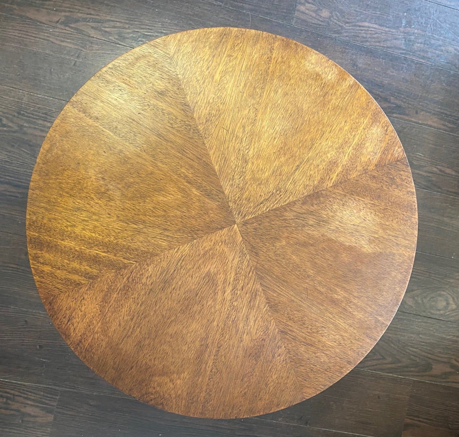 Top view of wood grain on Round Mahogany Butler's Table with Cabinet- Cook Street Vintage