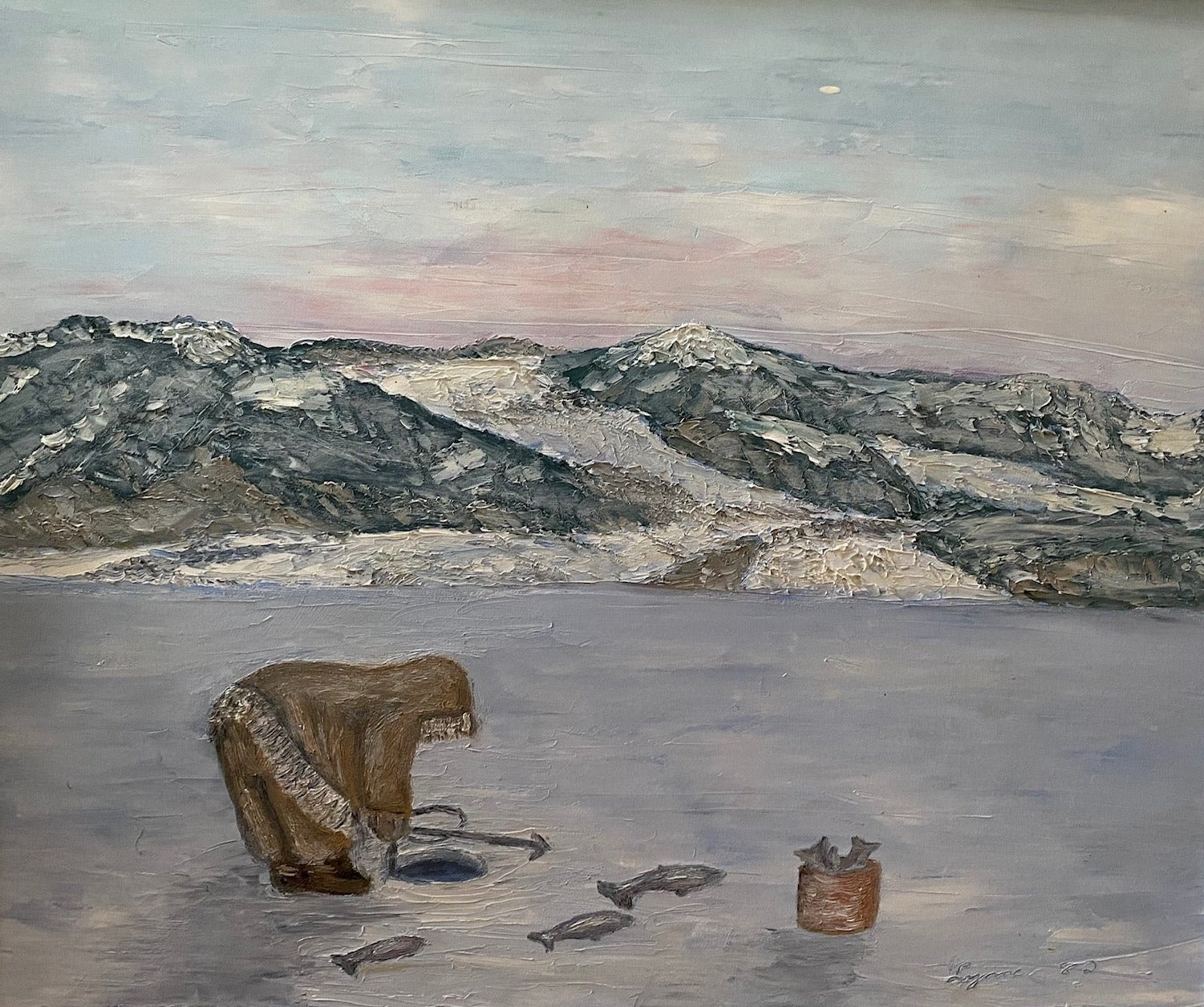 Vintage Ice Fishing Painting