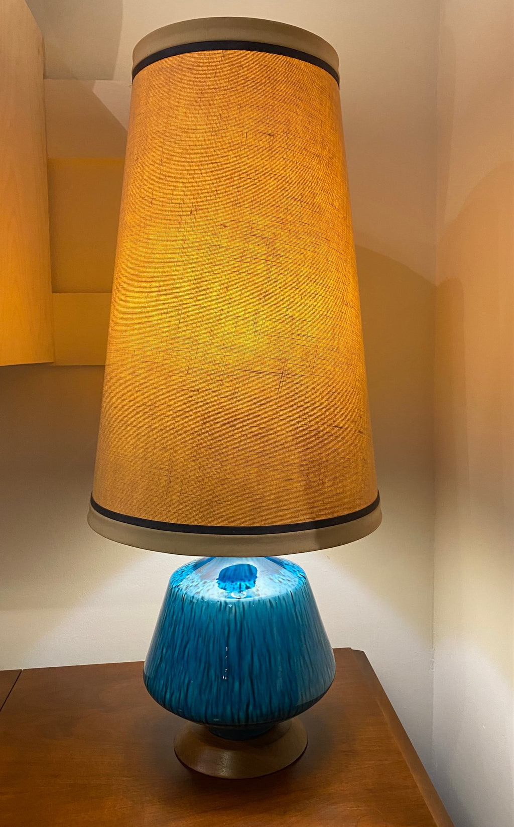 Midcentury Drip Glaze Azure Blue Ceramic Table Lamp- Cook Street Vintage