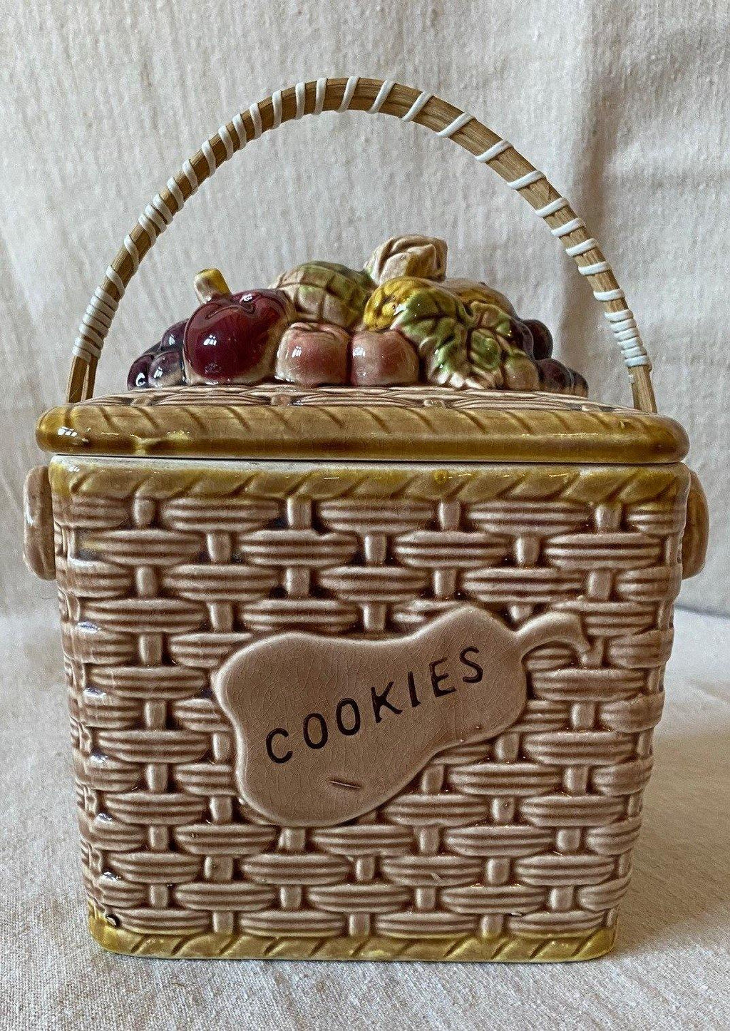 Front of picnic basket cookie jar- Cook Street Vintage