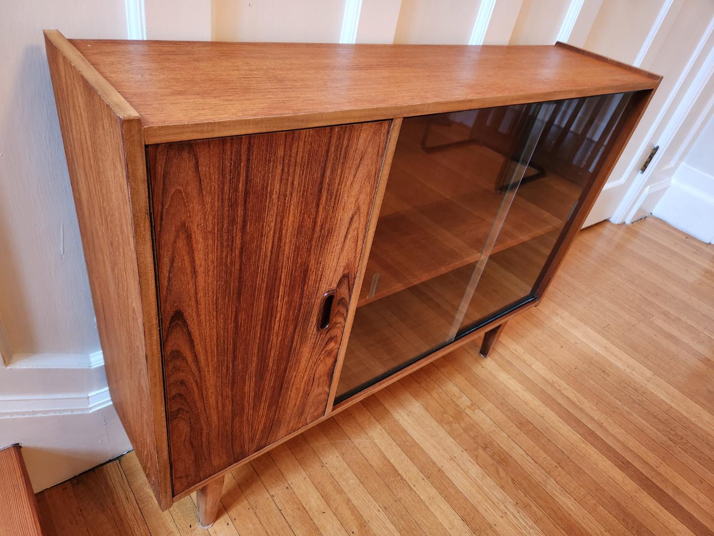 Vintage Teak Cabinet with Sliding Glass Door
